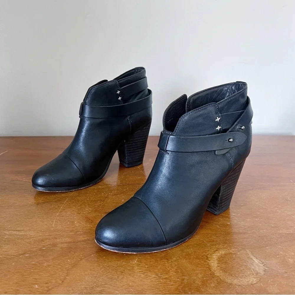 Rag & Bone • Harrow black leather ankle boots heeled bootie moto celeb strappy